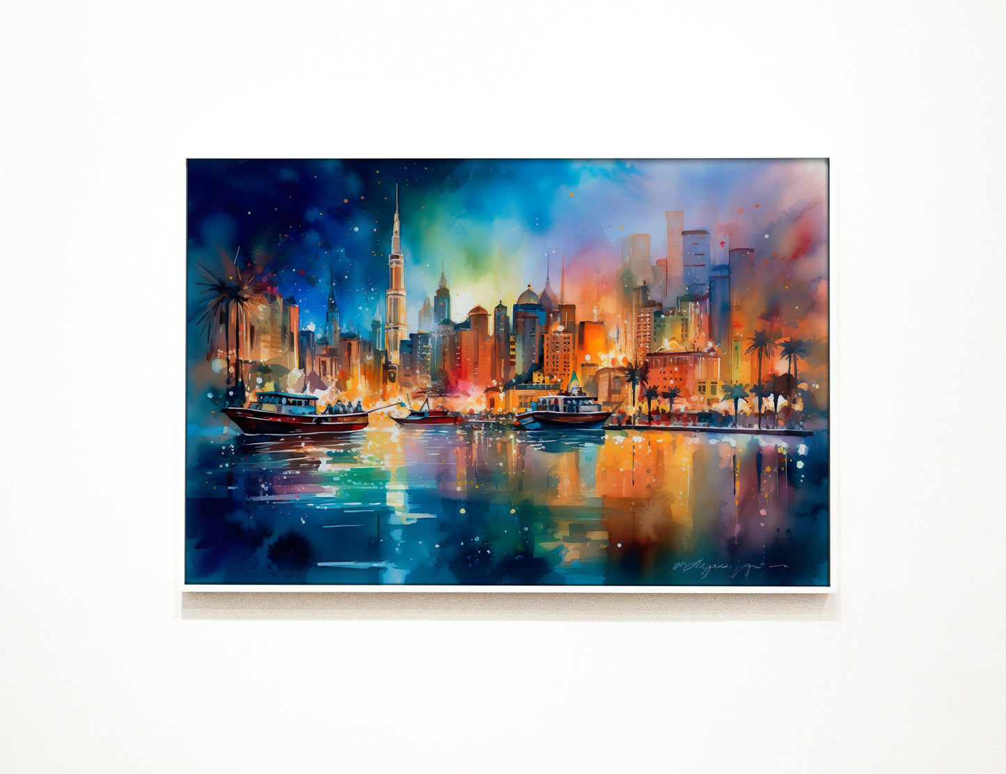 Nightscapes of Dubai Watercolor Print - Matte Canvas