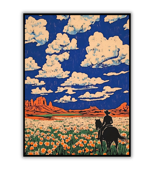 Cowboy Flower Field wall art for rustic and western-themed interiors.