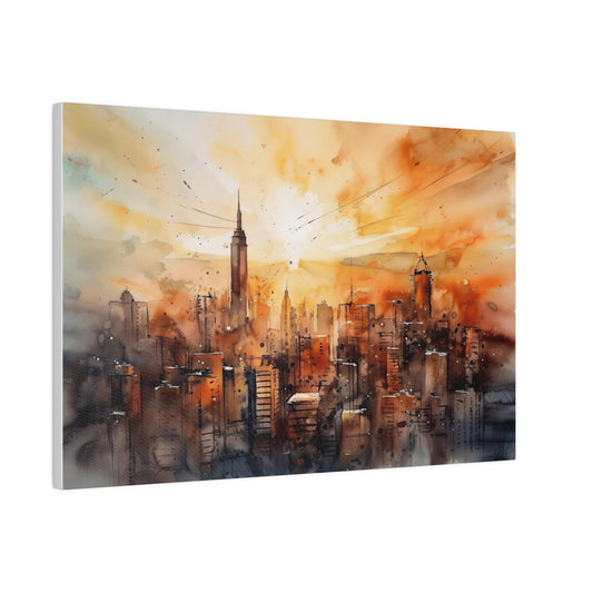 Sunset Symphony: Urban Dreams - Matte Canvas - Watercolor Art Prints