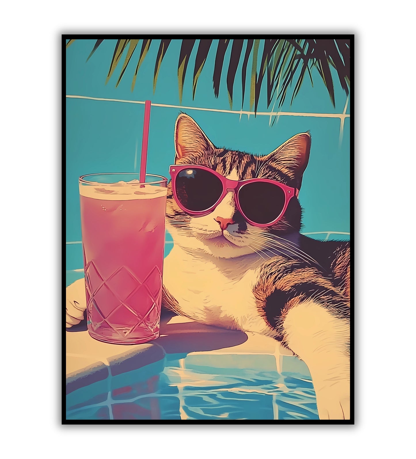 Poolside Cat poster for quirky and playful spaces.	