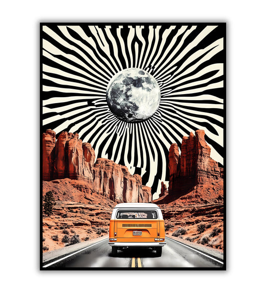 Psychedelic Highway art print for vibrant and retro decor.