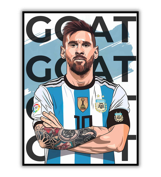 Lionel Messi poster featuring Argentina soccer print, perfect for sports decor.