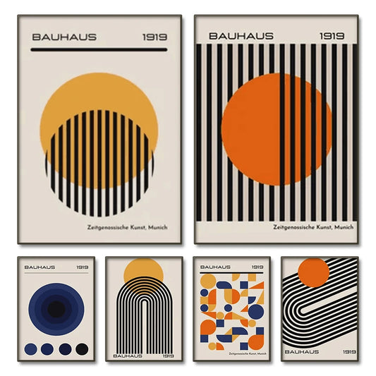 Mid-century modern Bauhaus abstract geometric wall art for living room decor
