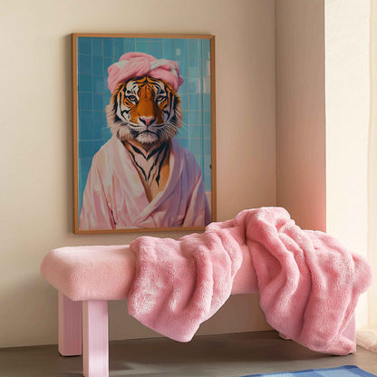 Preppy tiger art print for unique home interiors, bold animal prints, and modern room art.	