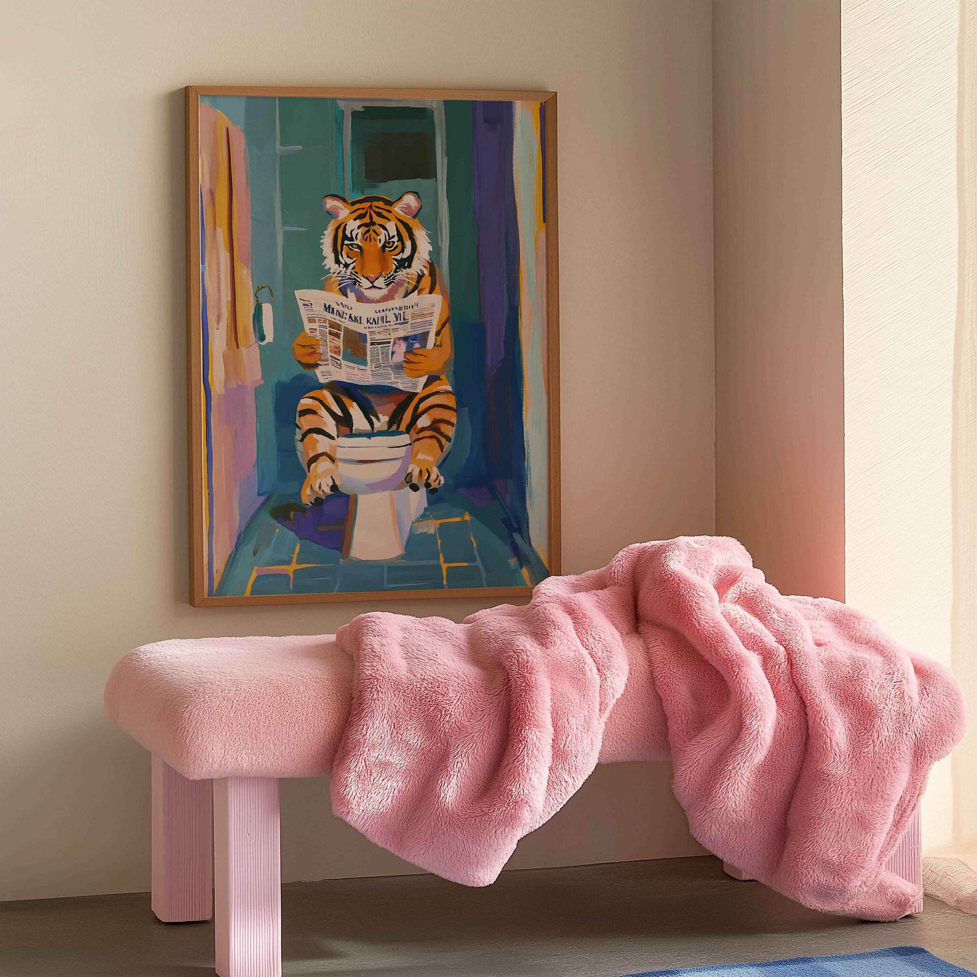 Charming poster of tiger and books for cozy interiors.	