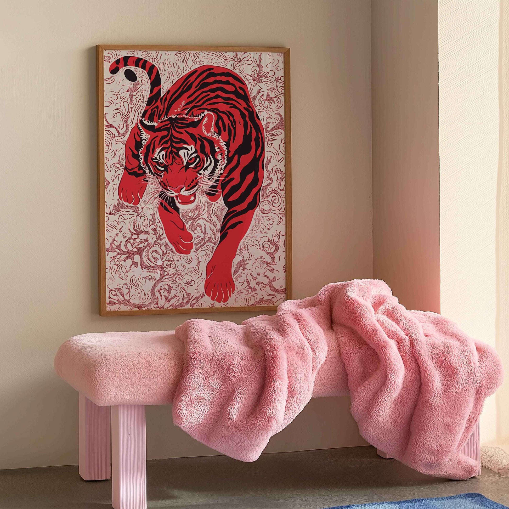 Minimalist Chinese Tiger poster for unique wall decor.	