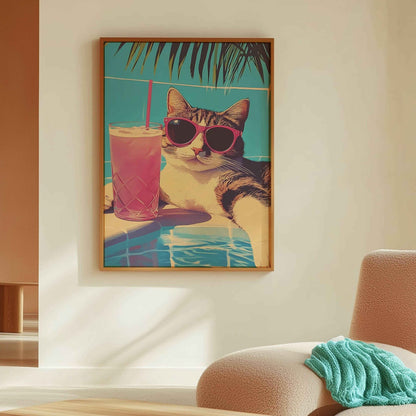 Unique Poolside Cat art for vibrant and modern walls.	