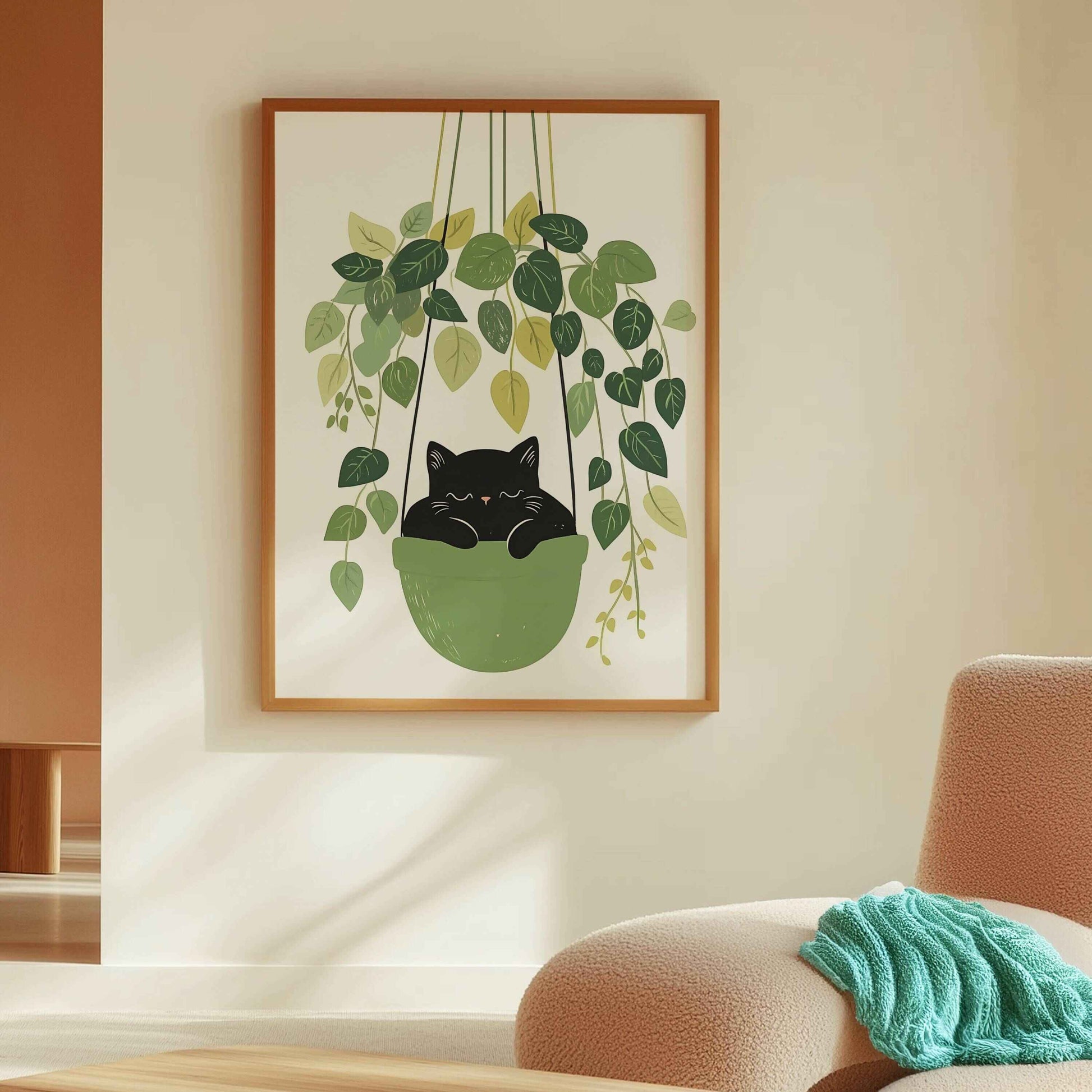 Cute hanging cat poster for vibrant and fun interiors.	