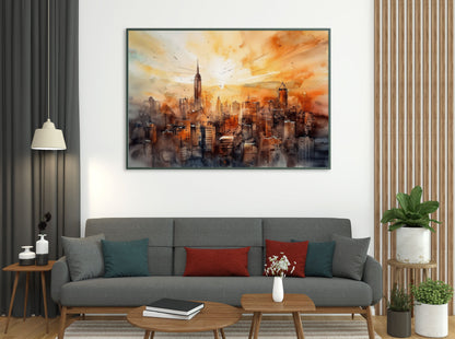 Sunset Symphony: Urban Dreams - Matte Canvas - Watercolor Art Prints