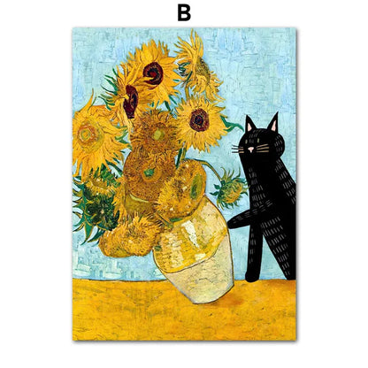 Funny Black Cat Art Matisse Monet Van Gogh Posters