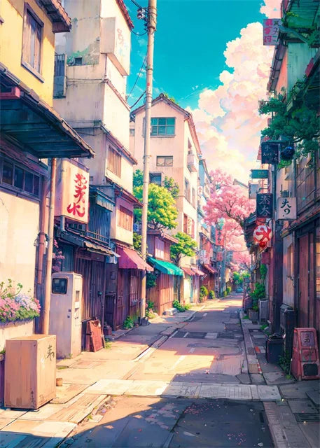 Japanese Street Scenery Sakura Architecture Canvas Posters