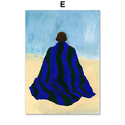 Blue Striped Girl Book Vase Poster