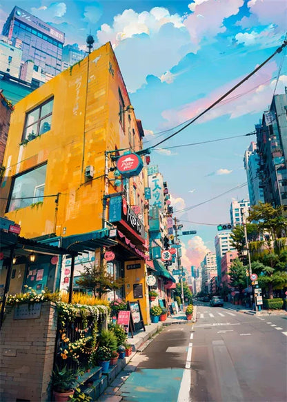 Japanese Street Scenery Sakura Architecture Canvas Posters