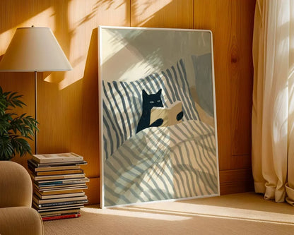 Cat Reading Print – Black Cat Wall Art