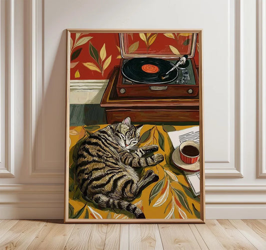 Retro Cat With Coffee Wall Art
