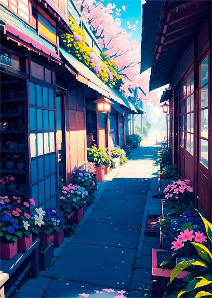 Japanese Street Scenery Sakura Architecture Canvas Posters