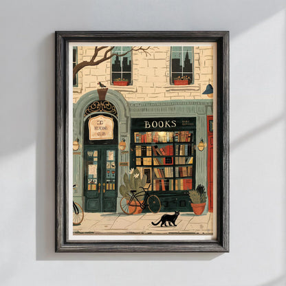 Bookstore Art Print, Cozy Bookshop Illustration