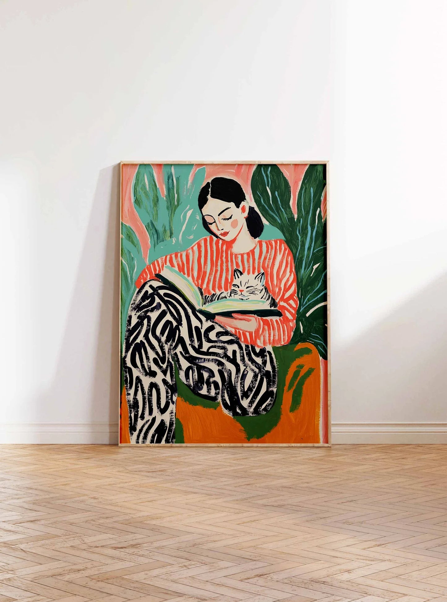 Woman Book Art, Cat Poster