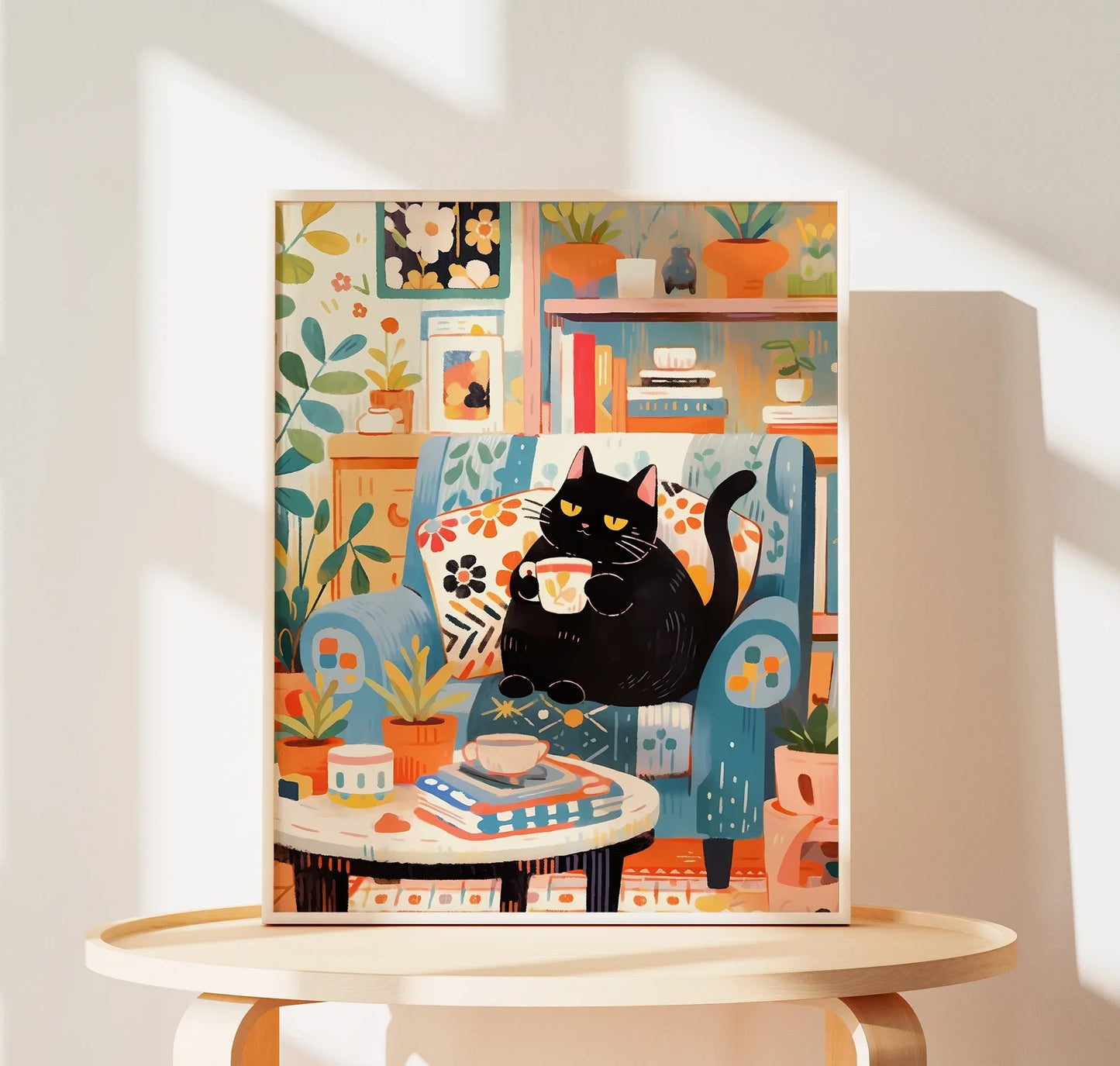 Lovely Cat Print Of Coffee Drinking Cute Cat