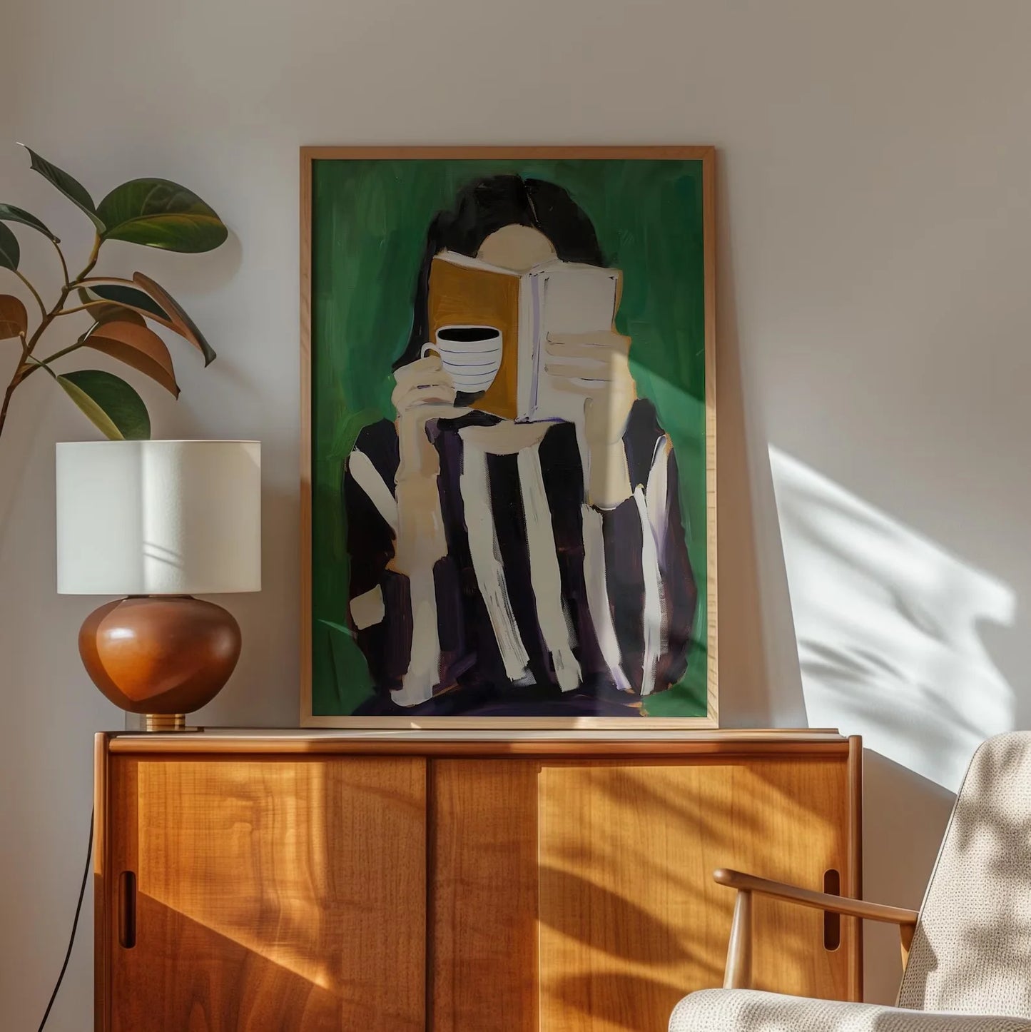 Emerald Green Modern Reading Woman Art