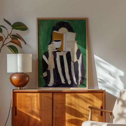Emerald Green Modern Reading Woman Art