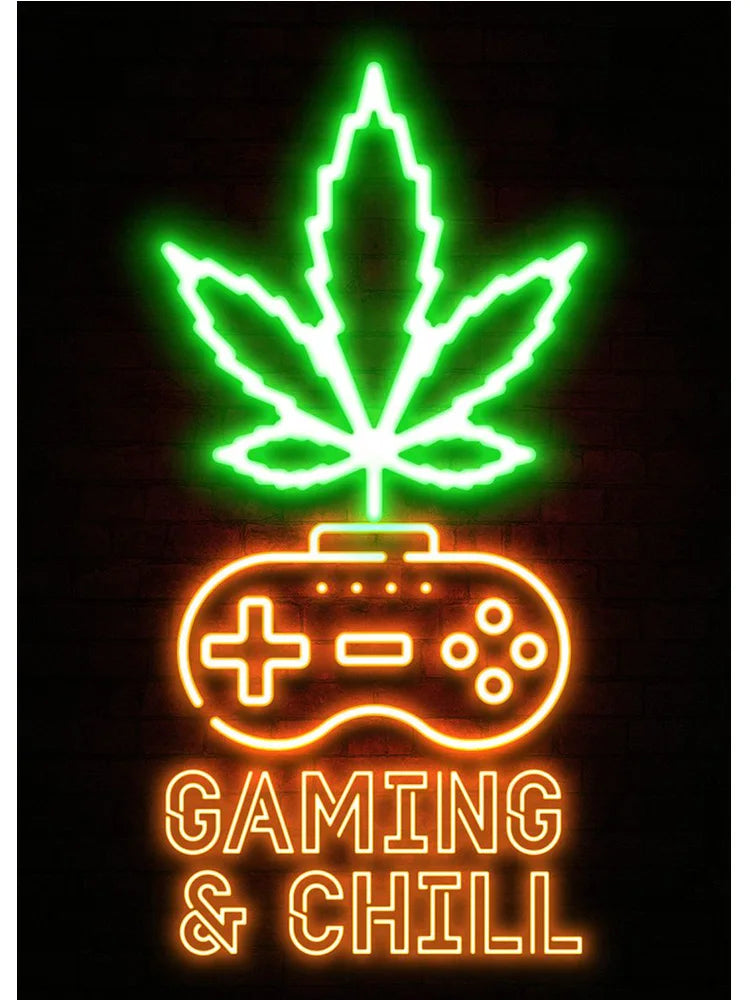 Neon Art Happy Gaming Zone Games Room Poster