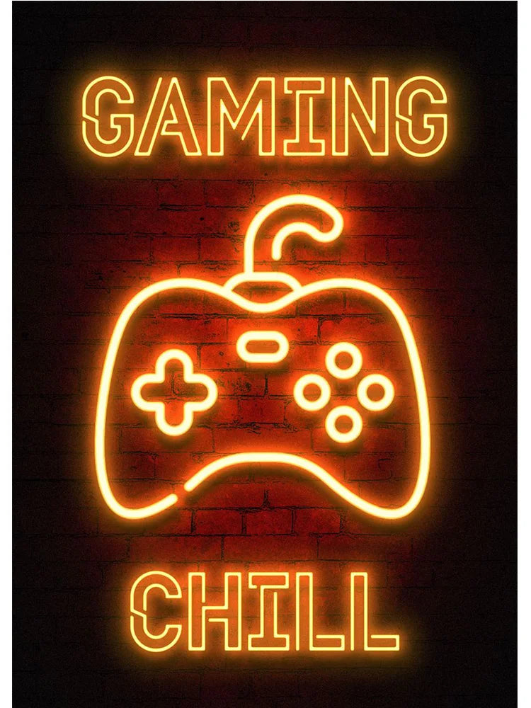 Neon Art Happy Gaming Zone Games Room Poster