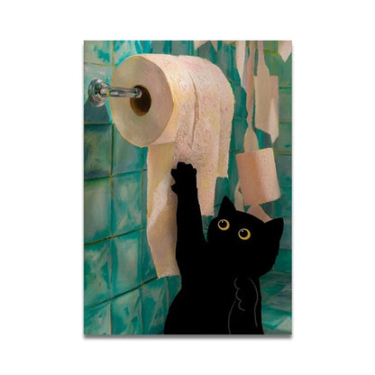 Bathroom Cat Reading on Toilet Poster