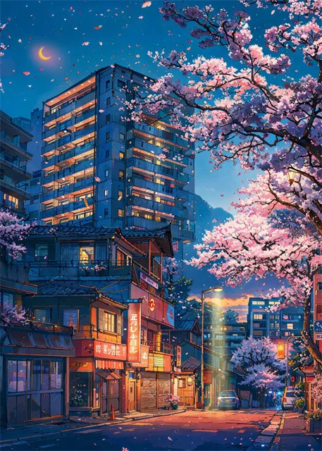 Japanese Street Scenery Sakura Architecture Canvas Posters