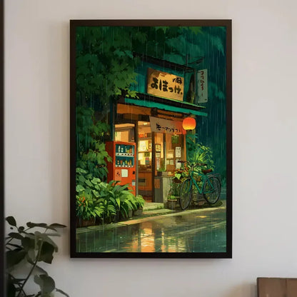 Anime Cafe Shop And Bicycle Canvas Poster