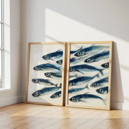 Retro Blue Sardine Canvas Poster