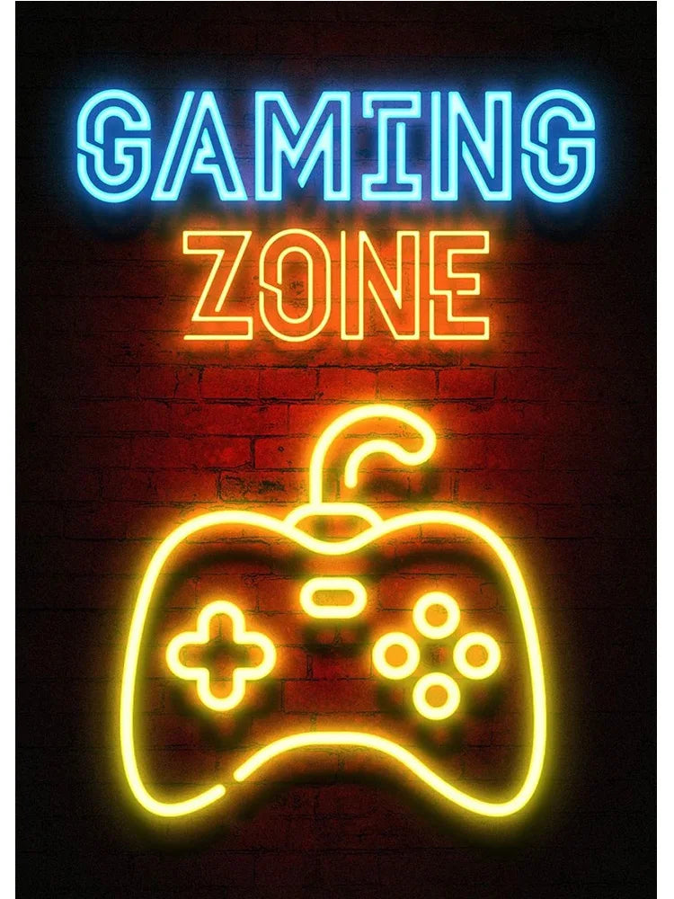 Neon Art Happy Gaming Zone Games Room Poster