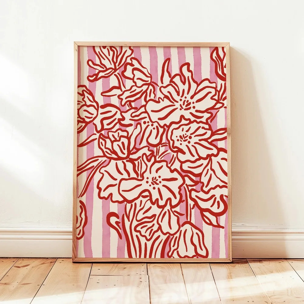 Retro Beige Floral Line Print