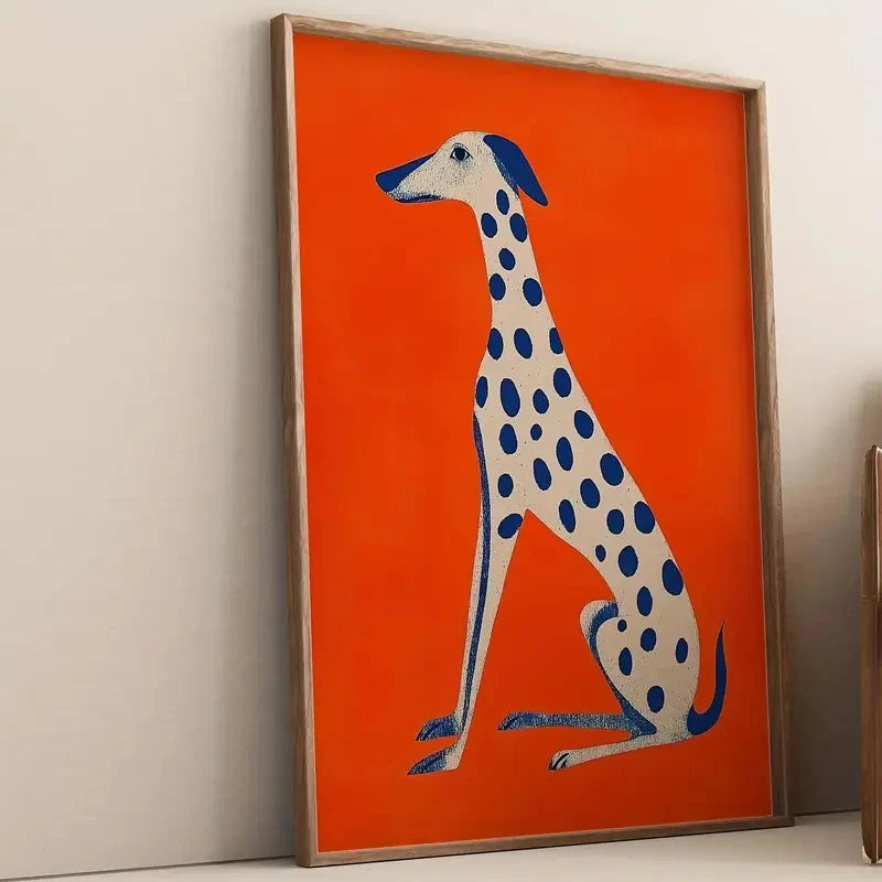Dalmatian Dopamine Art Orange Blue Canvas Poster