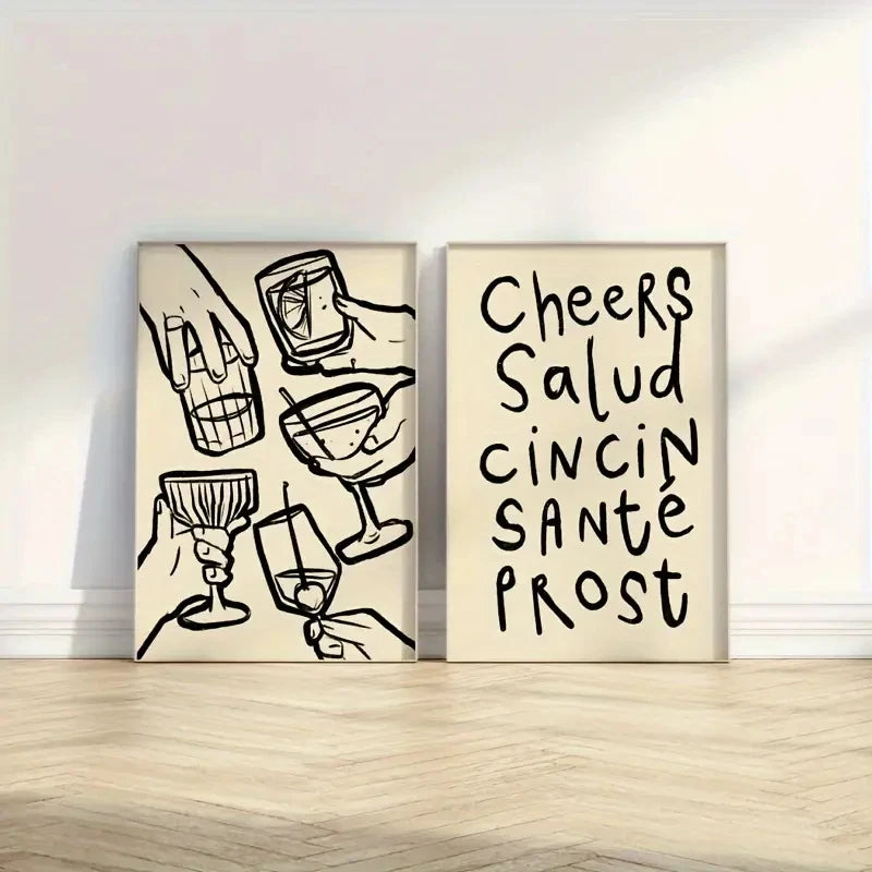 Set of 2 Cheers Retro Wall Art Prints