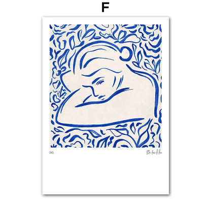 Blue Girl Body Pigeons Line Minimalist Poster