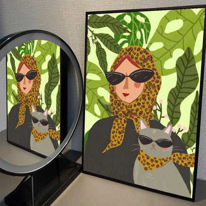 Abstract Woman Bird Cat Flower Fish Couple Poster