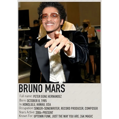 Singer B-Bruno M-Mars Album Poster Sticky Wall Art Printing Waterproof Home Living Bed Room Bar Aesthetic Decor