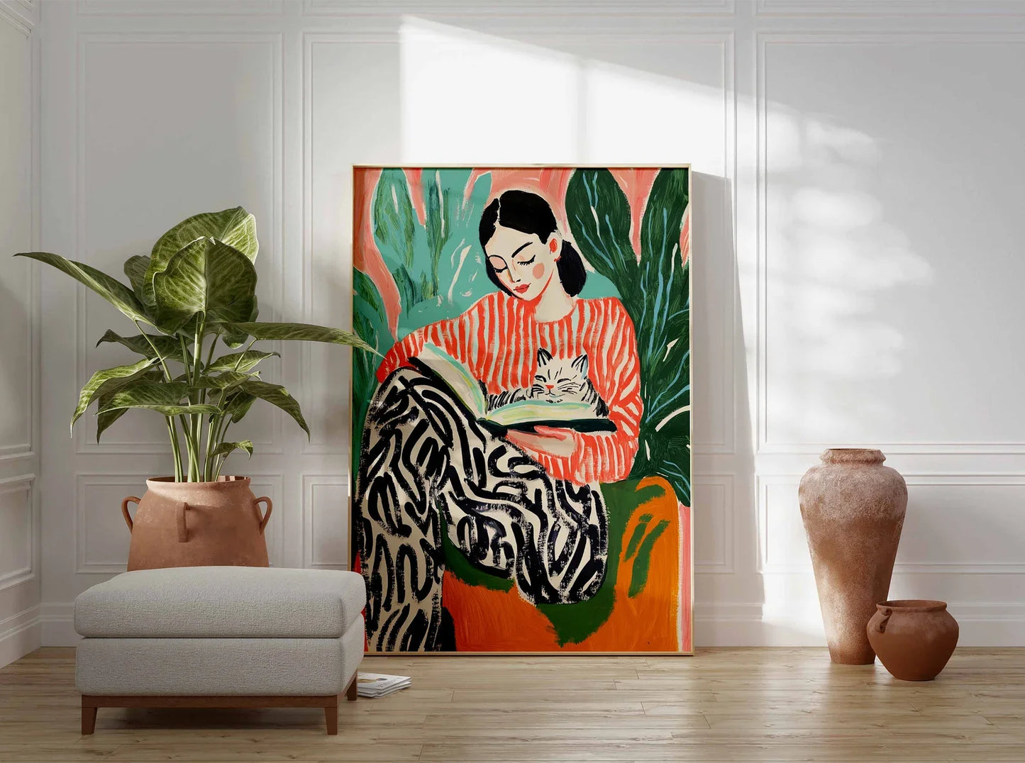 Woman Book Art, Cat Poster