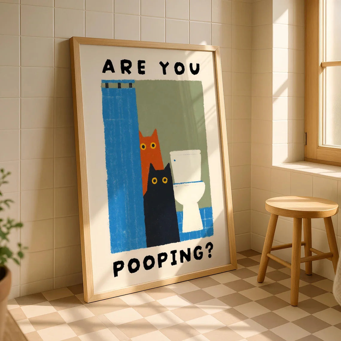 Are You Pooping Cat Print – Funny Bathroom Wall Art