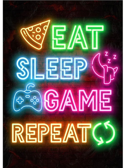 Neon Art Happy Gaming Zone Games Room Poster