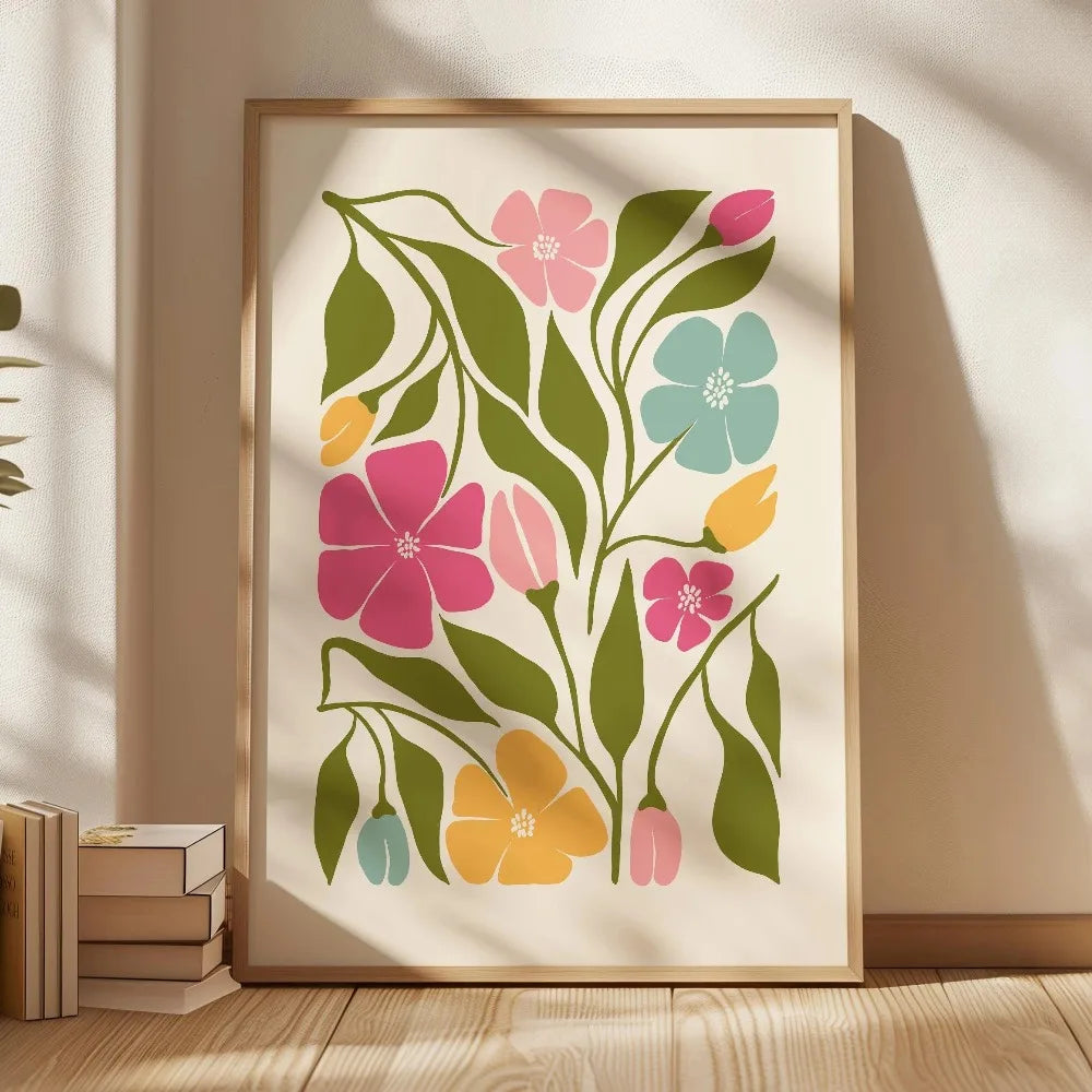 Retro Beige Floral Line Print