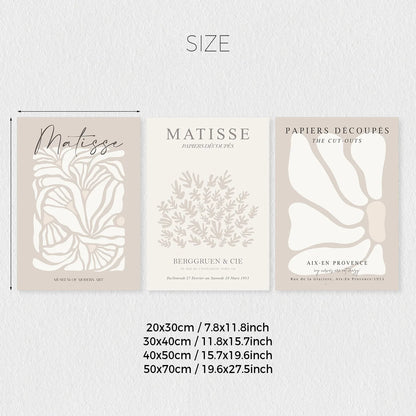 Set of 3 Bohemian Neutral Matisse Canvas Prints