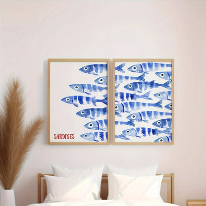 Retro Blue Sardine Canvas Poster