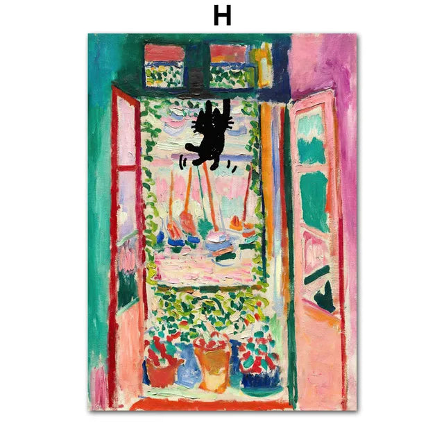 Funny Black Cat Art Matisse Monet Van Gogh Posters