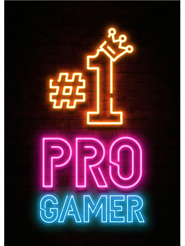 Neon Art Happy Gaming Zone Games Room Poster