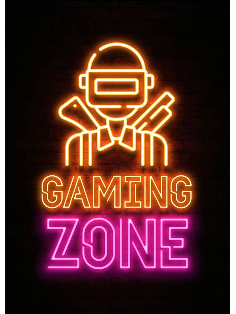 Neon Art Happy Gaming Zone Games Room Poster