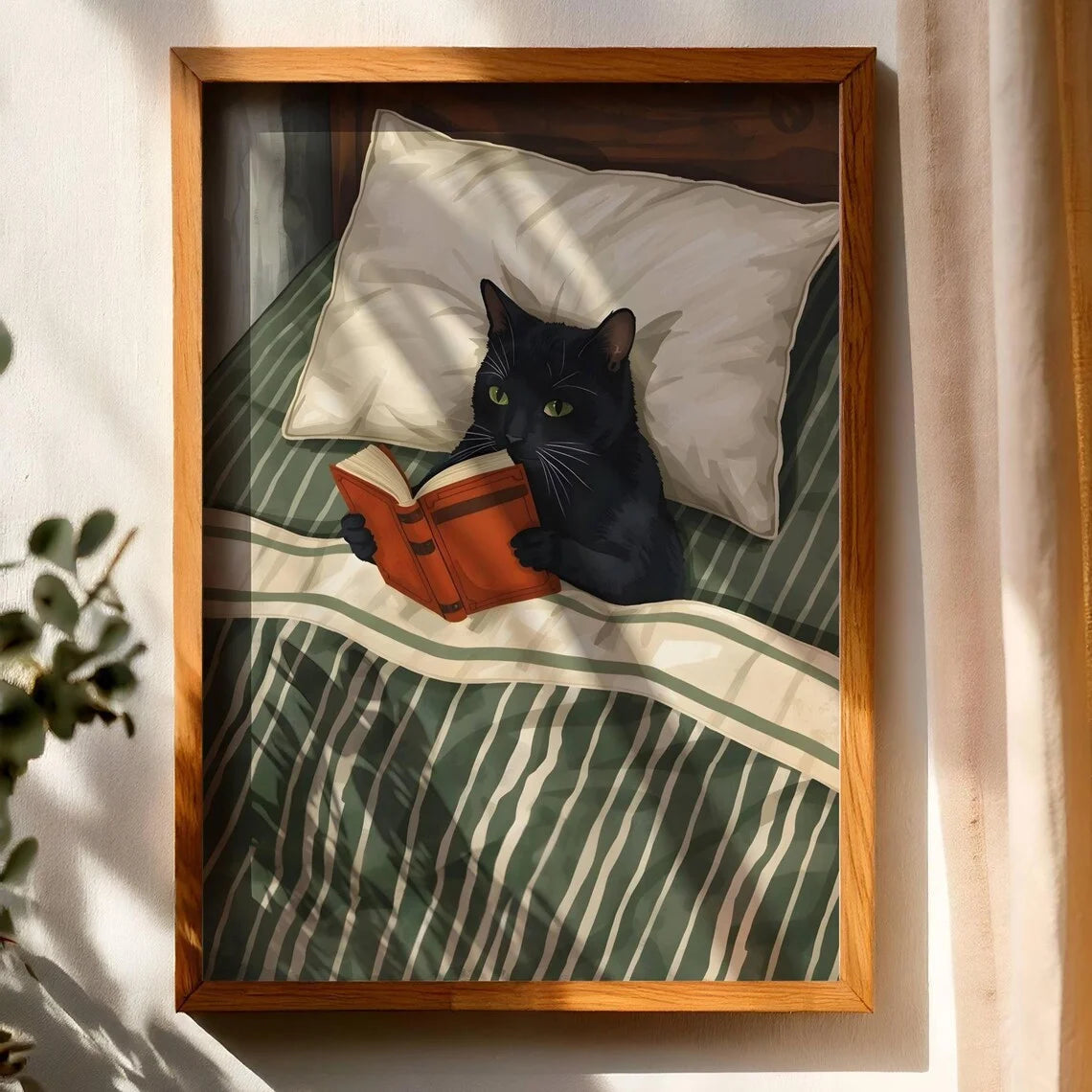 Cat Reading Print – Black Cat Wall Art