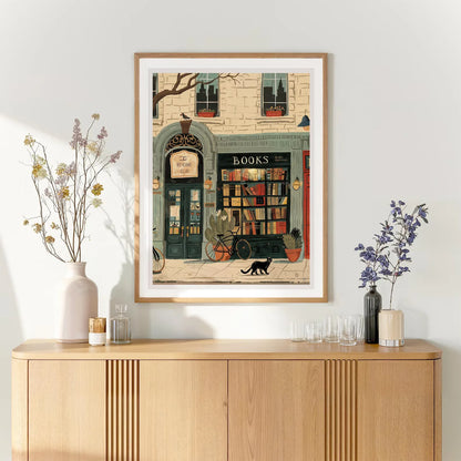 Bookstore Art Print, Cozy Bookshop Illustration