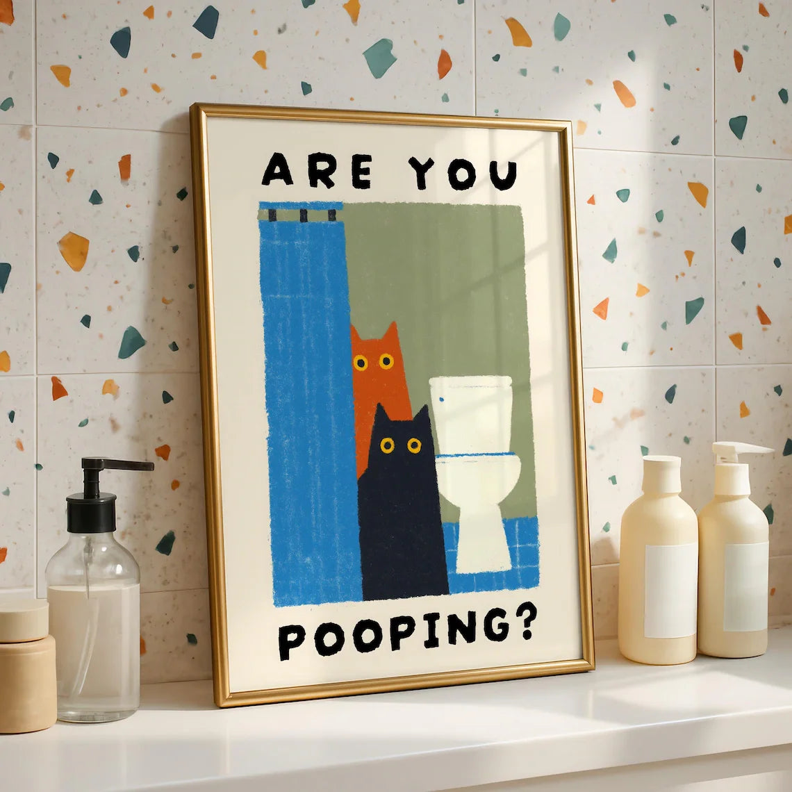 Are You Pooping Cat Print – Funny Bathroom Wall Art